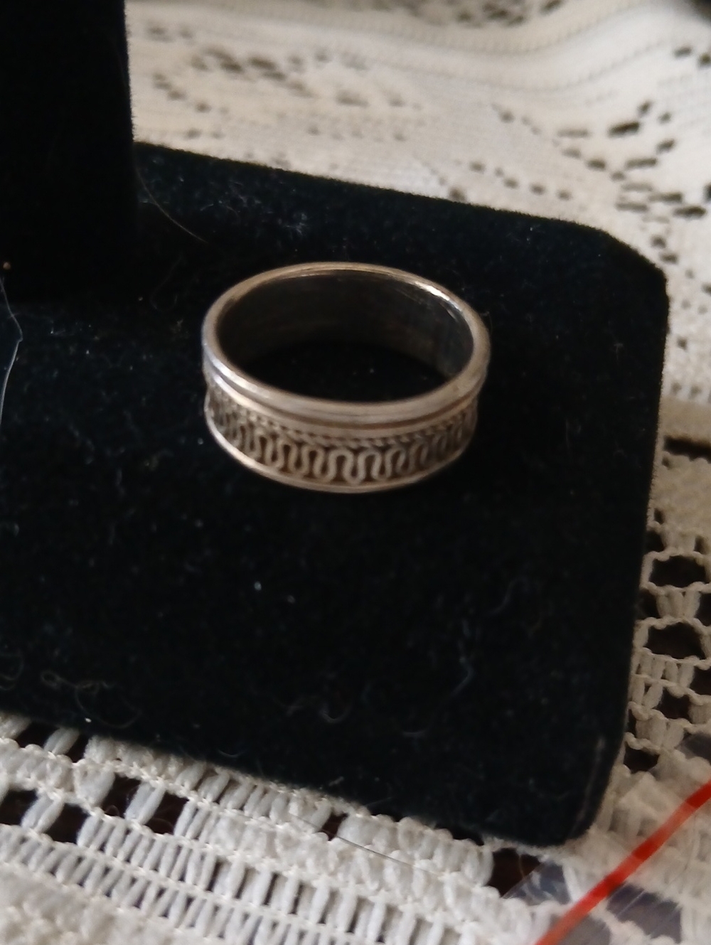 Sterling Silver Patterned Band Ring - Silver